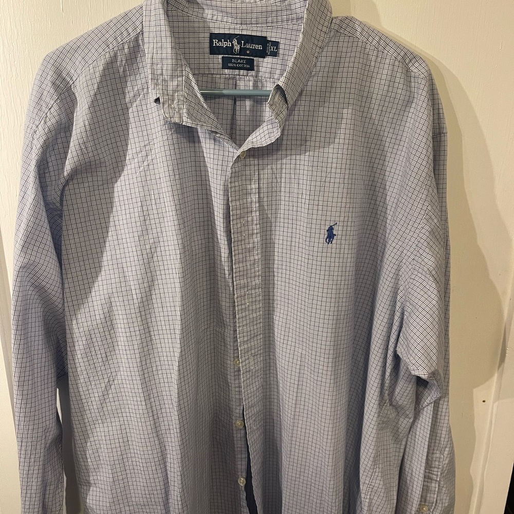 Ralph Lauren Shirt Men’s XL Button Down Custom Fit Blue Check Long Sleeve